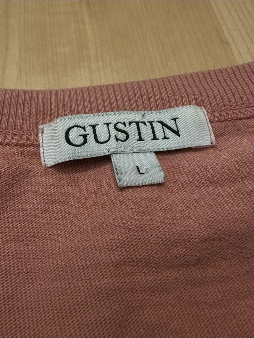 Gustin Shirt Mens Large Pink Crewneck 100% Cotton Made in California USA Tee - Picture 3 of 7